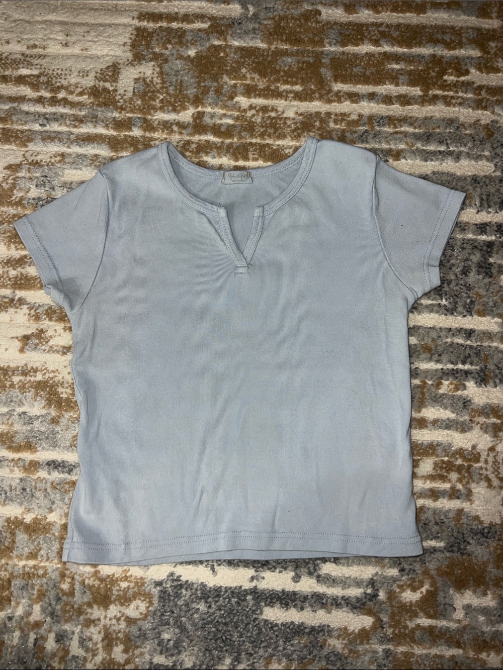 Brandy Melville Light Blue Short Sleeve Notch Neck Tee